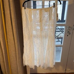 Anthropologie Cream Lace Midi Skirt